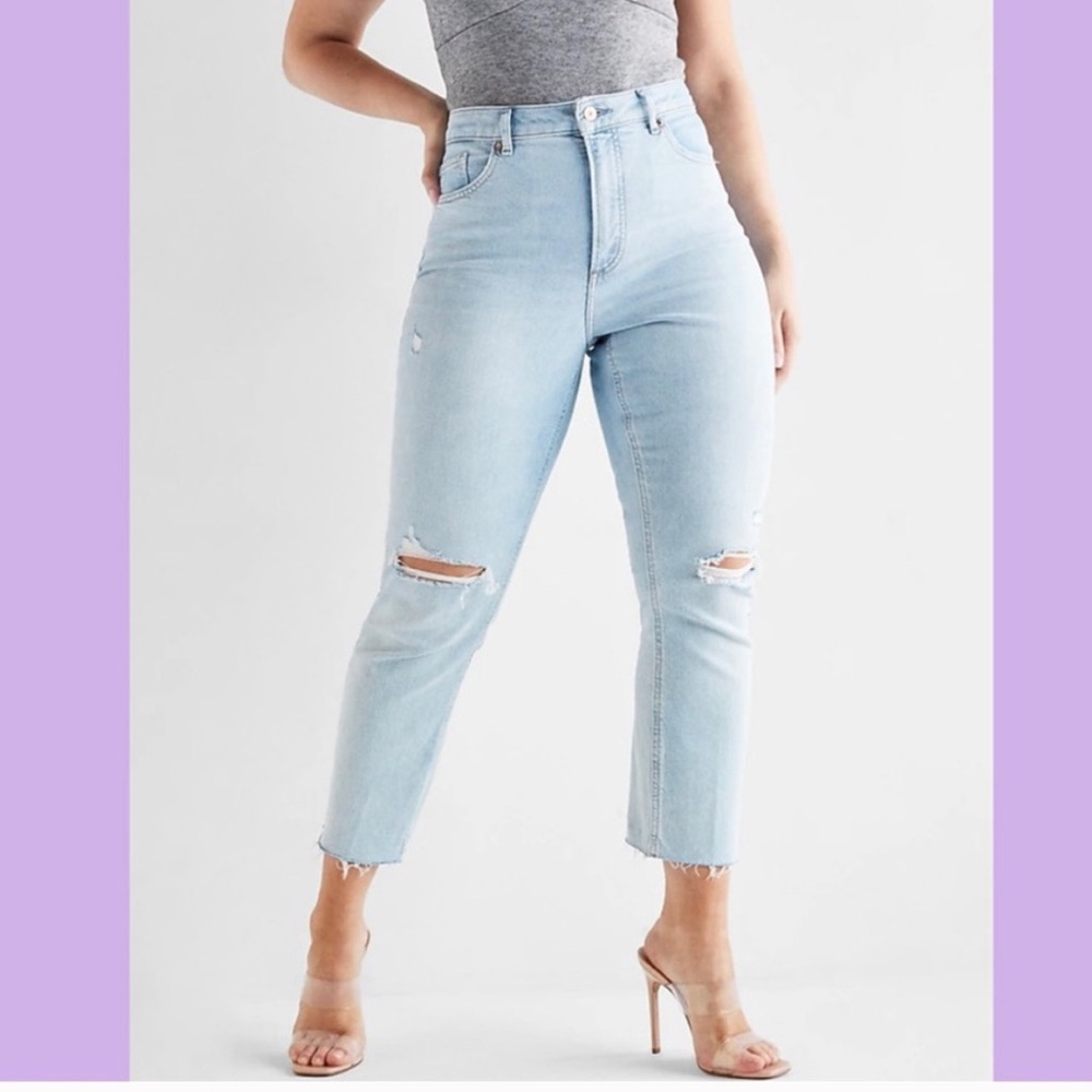 Express High Rise Light Blue Ripped Jeans